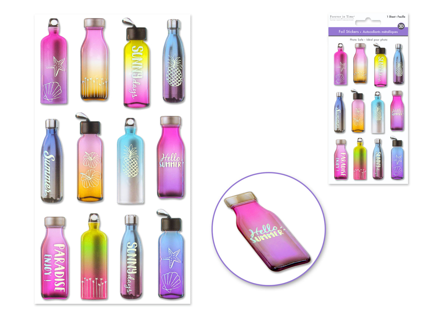 Paper Craft Sticker: 3.8"x6.9" 3D Foil Ombre G) Hydration