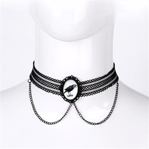 Party Gear Hween Beaded Necklace Jewelry w/ Crow, Black