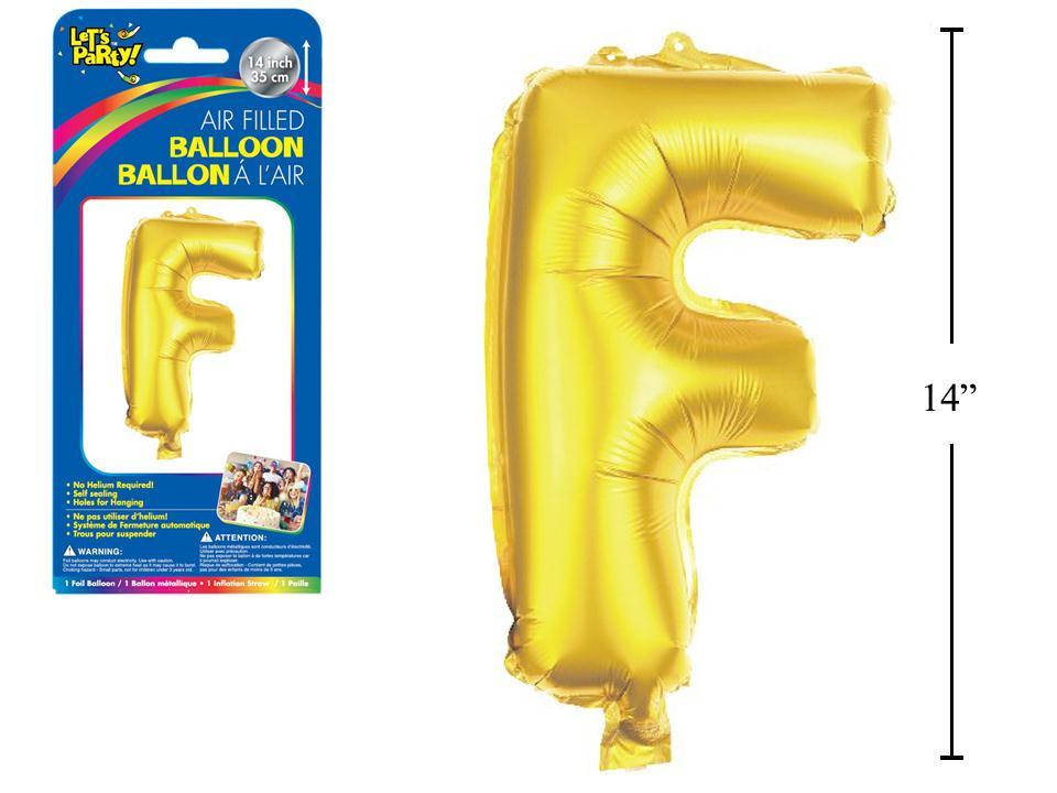 Let's Party "F" Gold Air Filled Balloon,14"