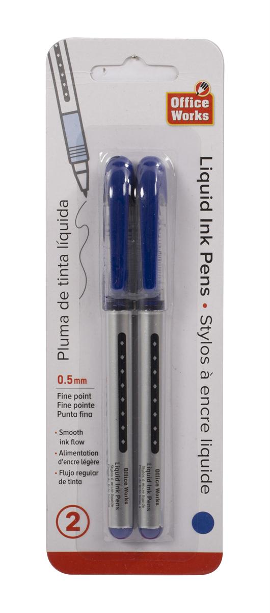 O.WKs. 2-pc Liquid Ink Pens, Blue Ink, b/c