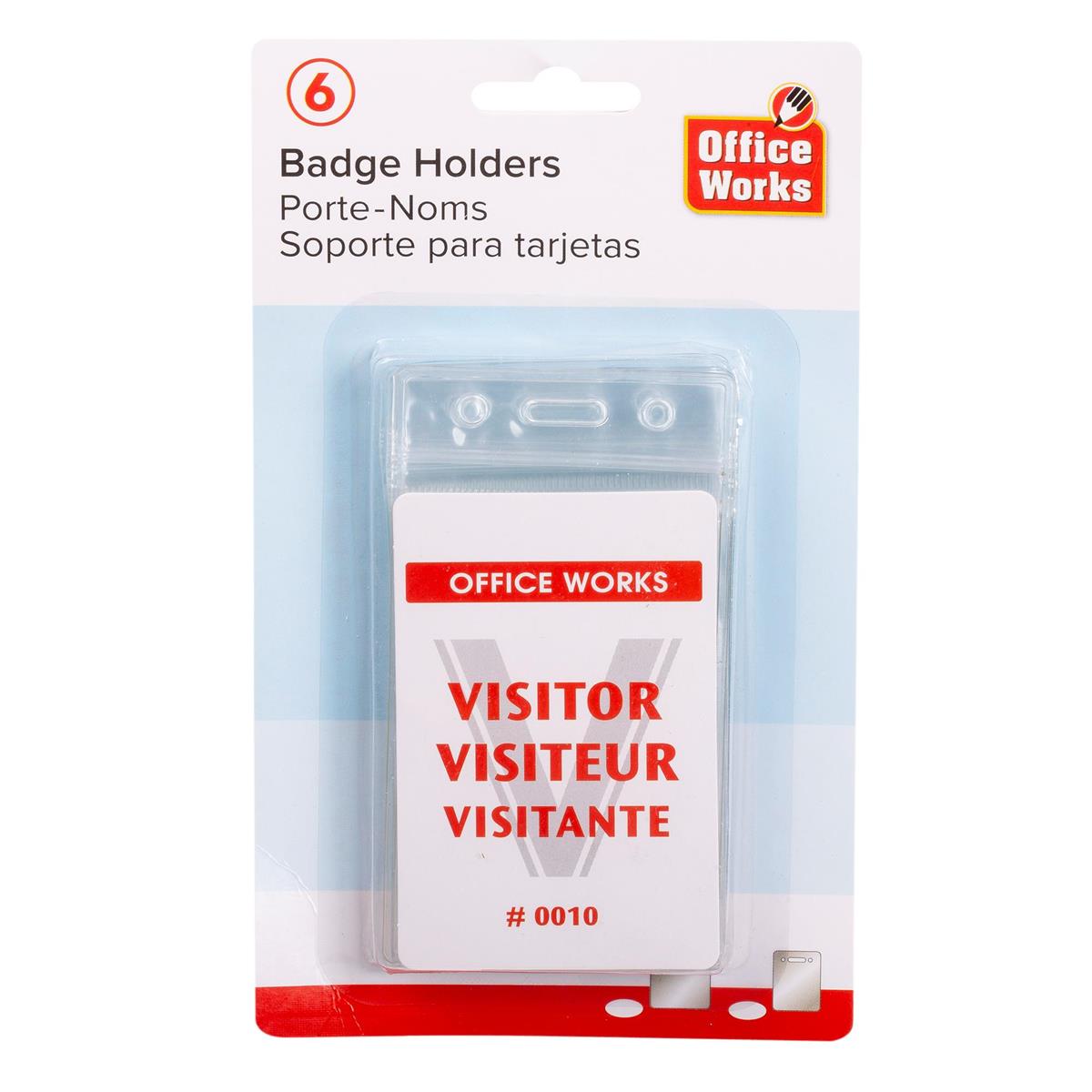 O.WKs. 6-pc Vert. Badge Holders, b/c