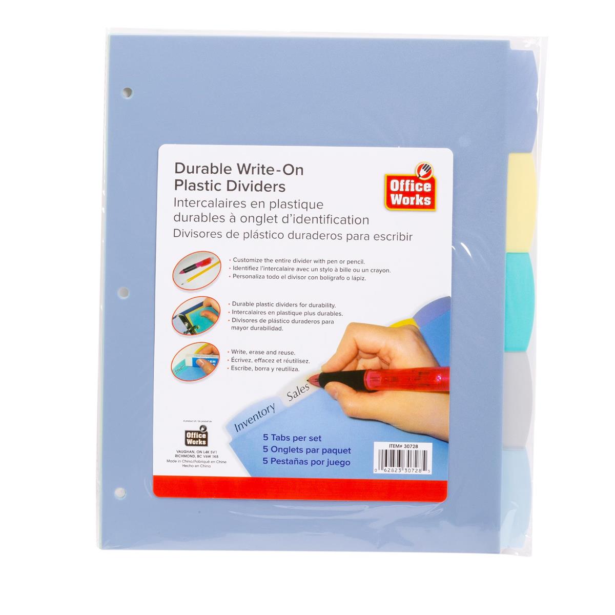 O.WKs. 5-pc Write-on PVC Dividers, 9.25 x 11" bag 24/dsp