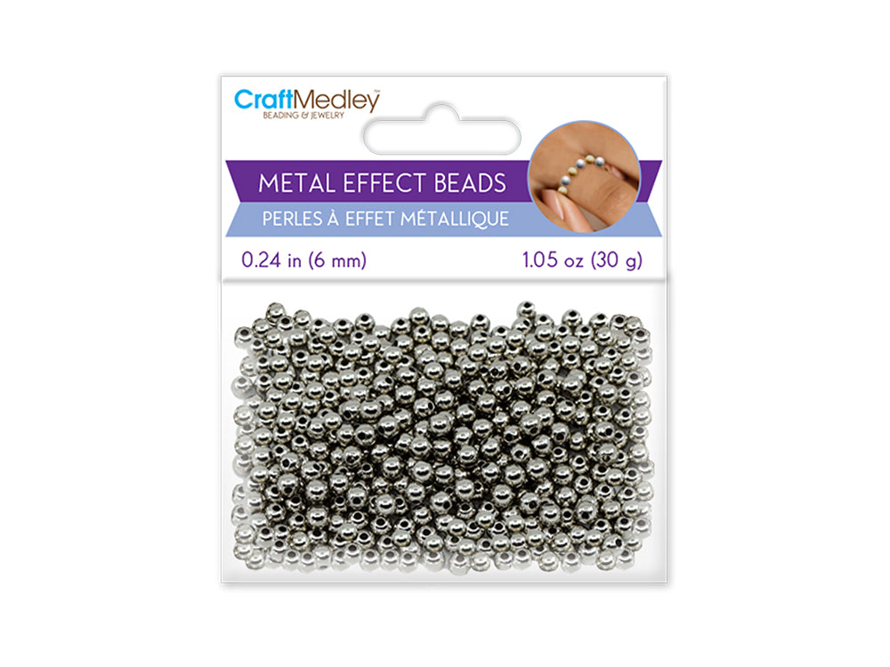 Metal Effect Beads: 6mm Luster Electroplated Round 30g A) Titanium
