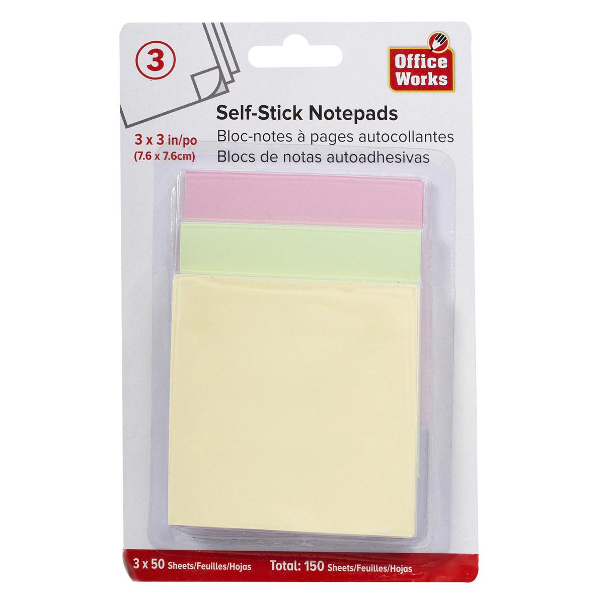 O.WKs. 3 Pk 3 x 3" Stick on Notes, b/c