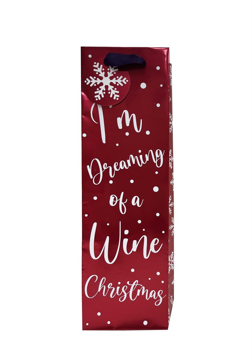 Paper T. Xmas Gift Bag, Wine Xmas, Bottle, Matte, j-hook+tag , 4.7"x15.35"x3.5", 157gsm