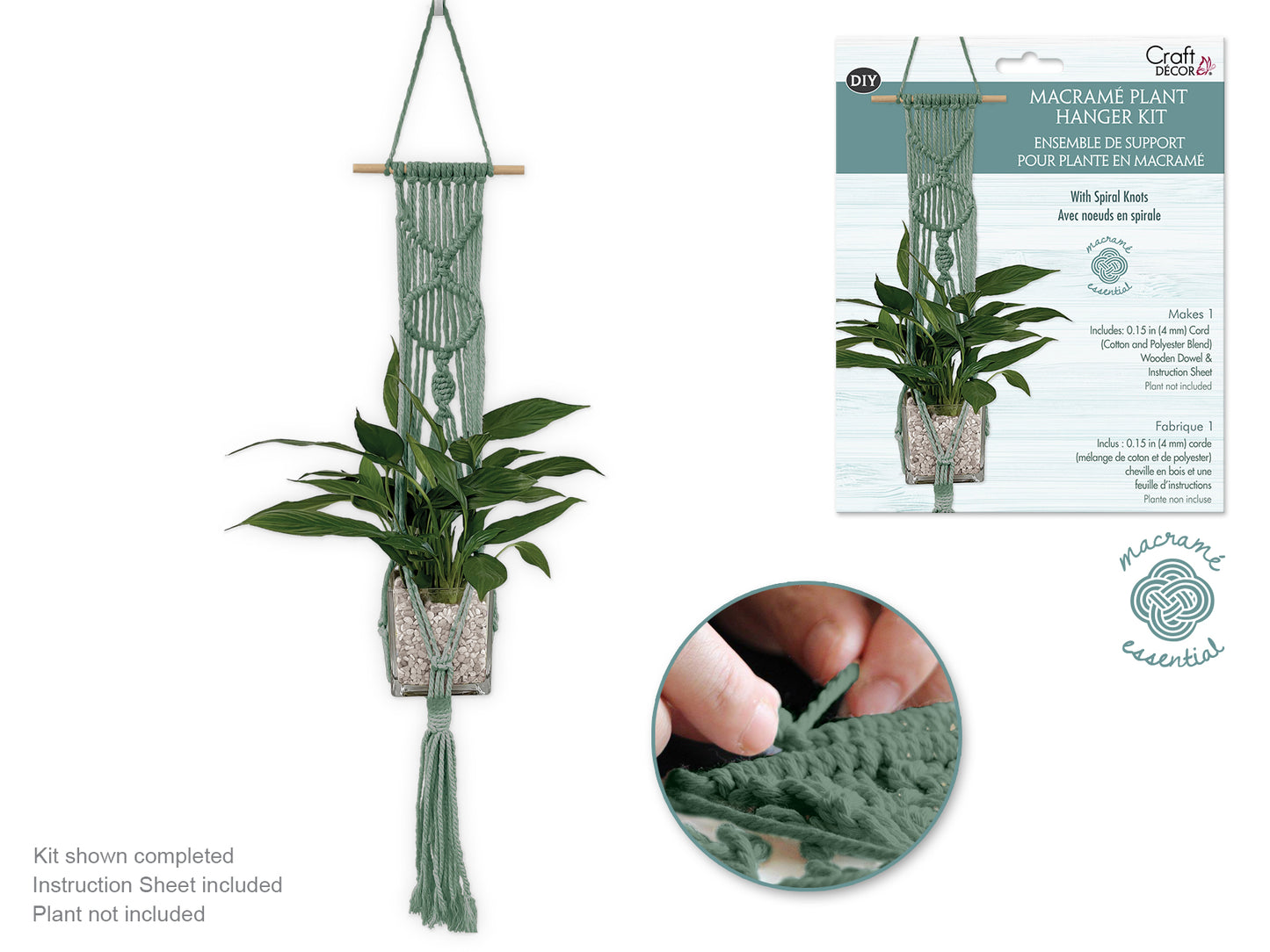 Craft Decor: DIY Macramé Planter Hanger Kit w/Wood Dowel B) Sage