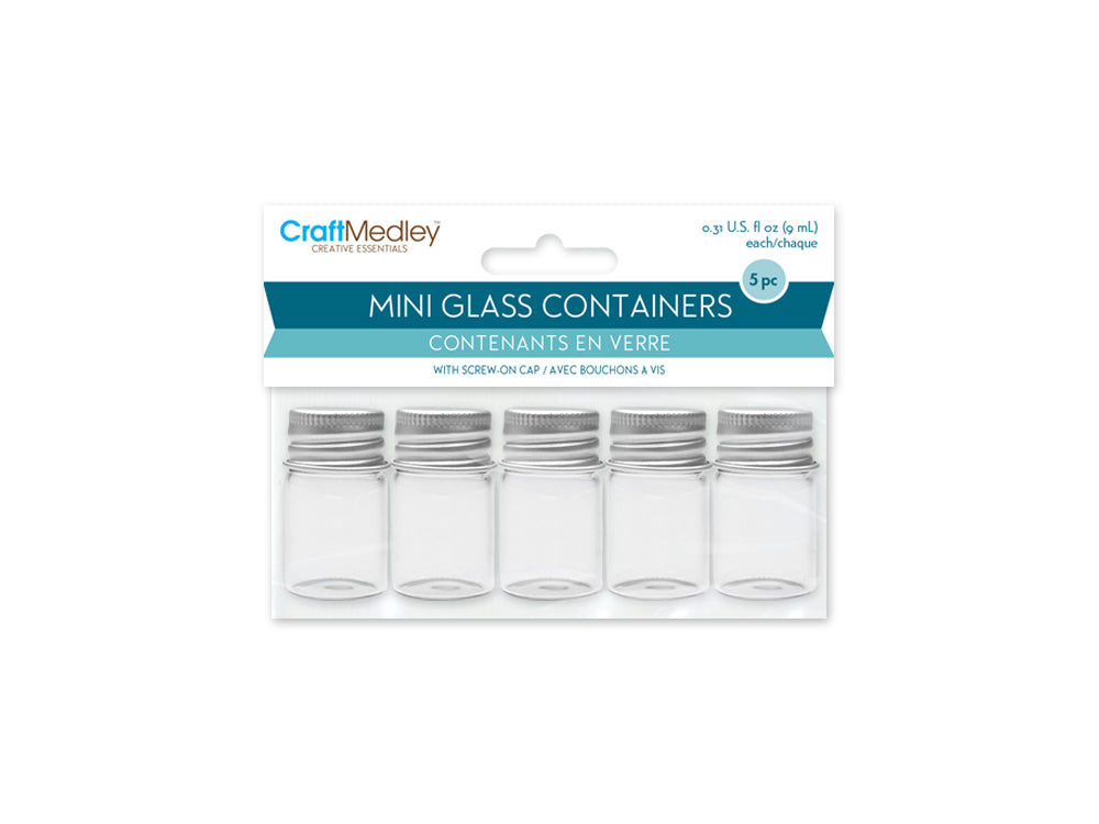 Glass Bottles: 22x40mm (9ml) Mini Containers w/Matte Aluminum Cap x5