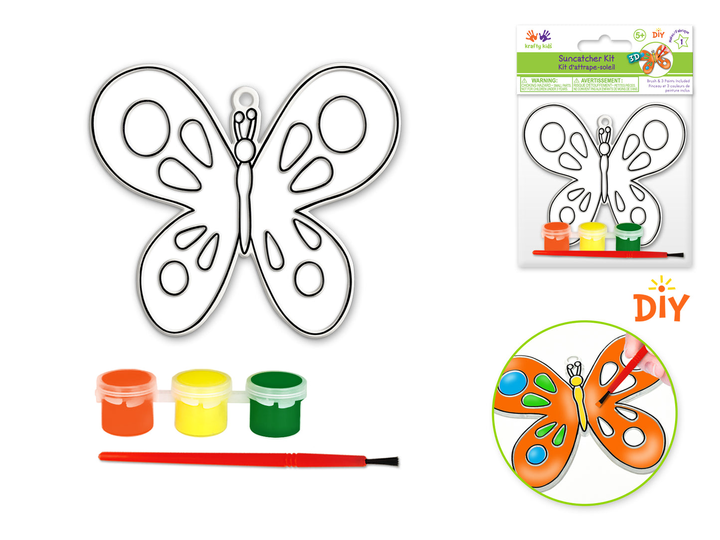 Krafty Kids Kit: 3D DIY 3.5"-4.3" Suncatcher w/3 Paints&Applicator H) Butterfly 2
