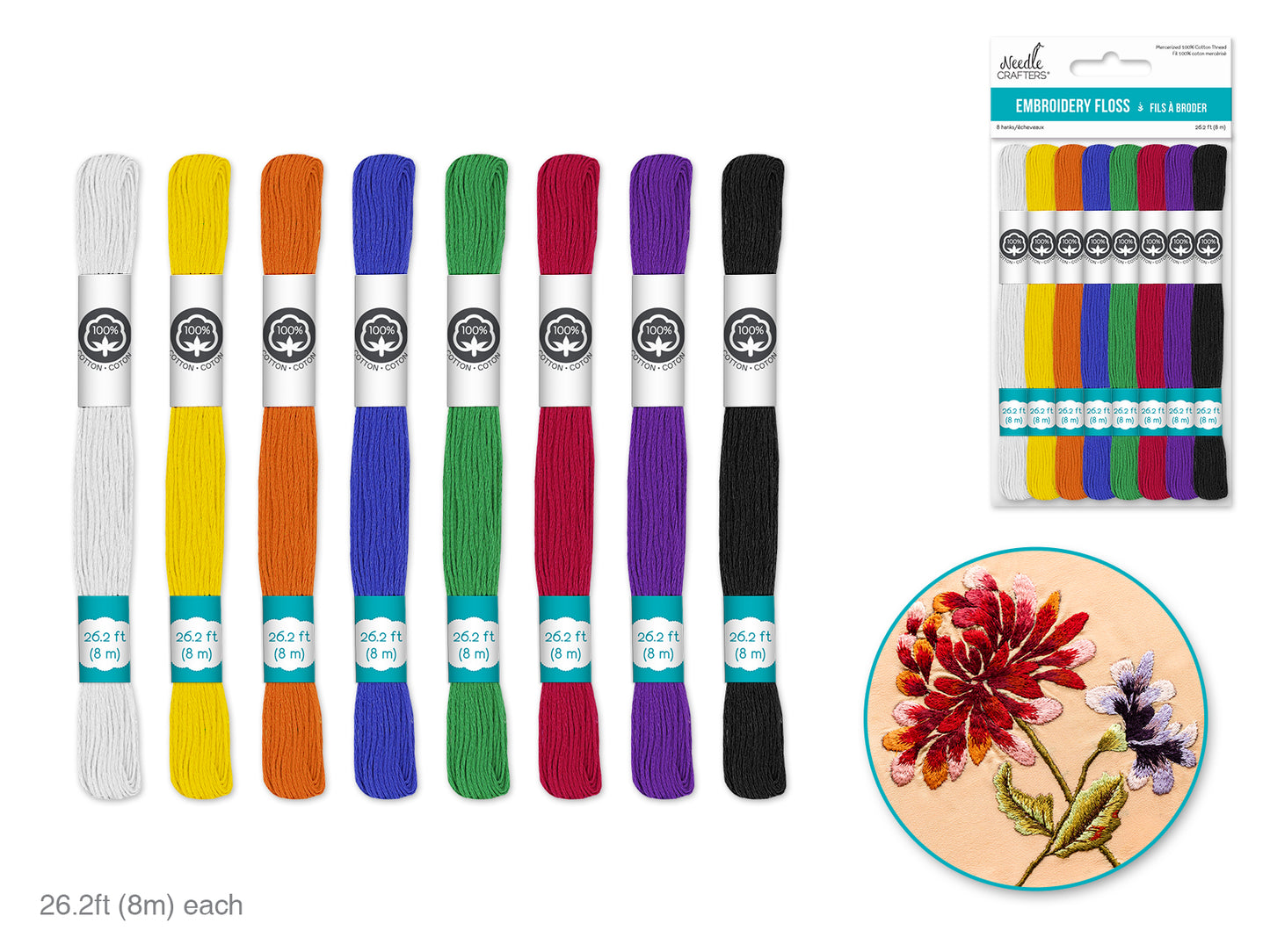 Needlecrafters: 8m Cotton Embroidery Floss 8 Hanks/pkg A) Basics Asst