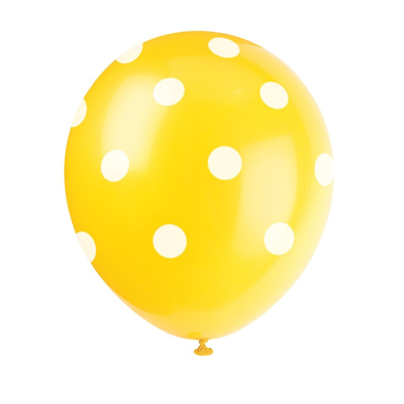Helium filled - 12" Latex Balloon - Sunflower Yellow Dots
