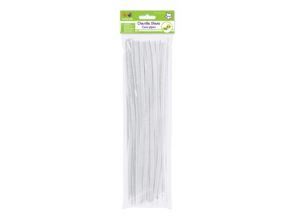 Chenille Stems: 6mmx30cm Standard Pipe Cleaners 40pc N) White