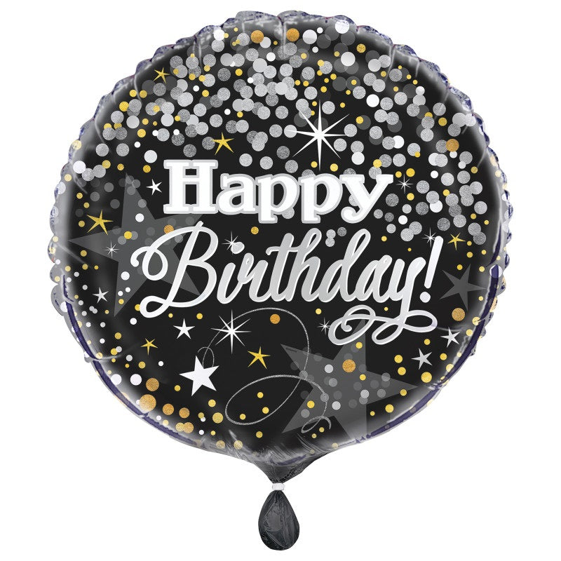 Helium filled - Glittering Birthday Round 18" Foil Balloon