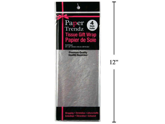 Paper T. 4-Sheet Tissue Wrapping Paper, Silver, printed bag 20"x 26"