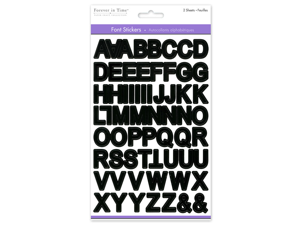 Paper Craft Sticker: 5.6"x8.7" Font Medley 2sheets D) Black Block Lrg. Cap 3/4"