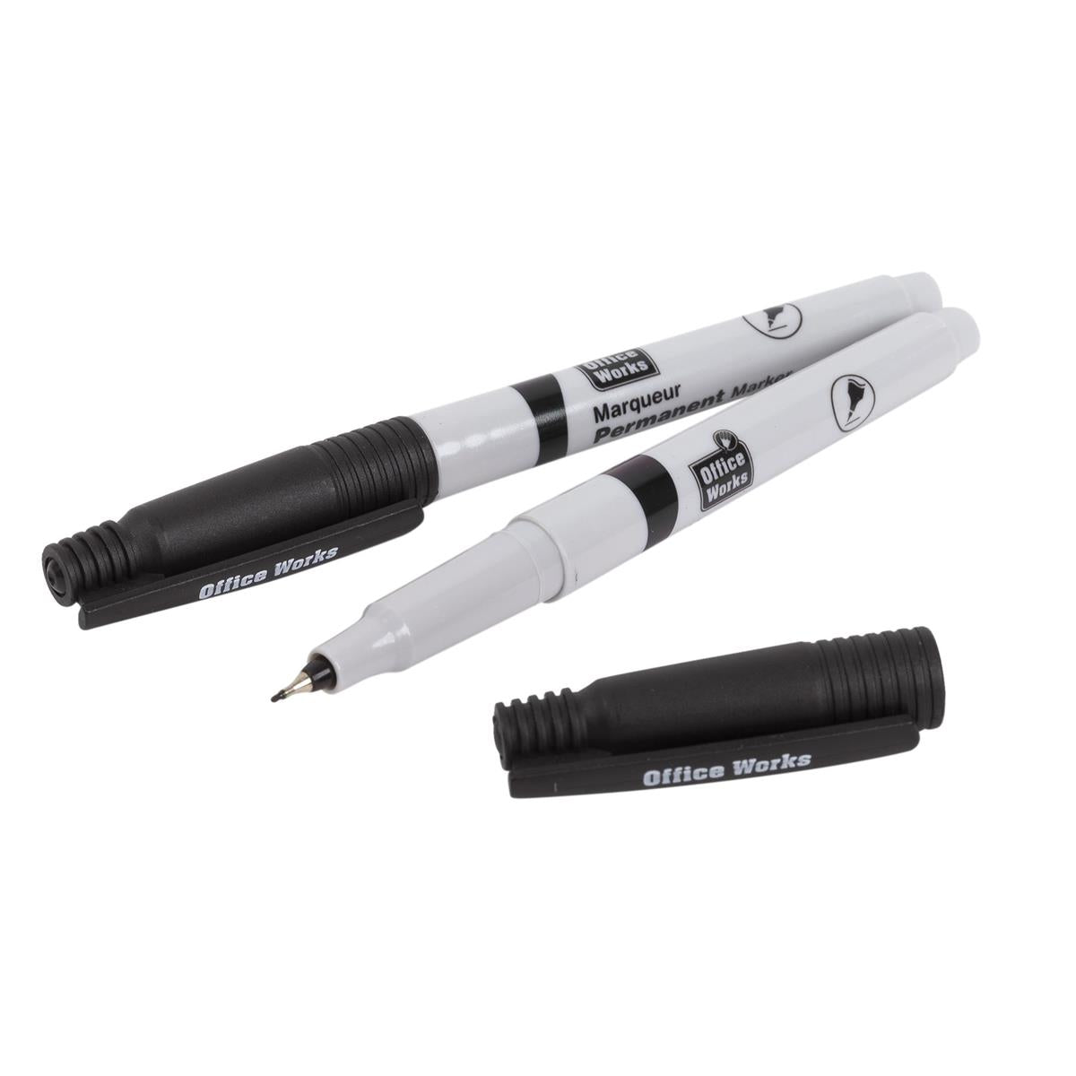 O.WKs. 2-pc Permanent Marker, Fine Point, Black, b/c