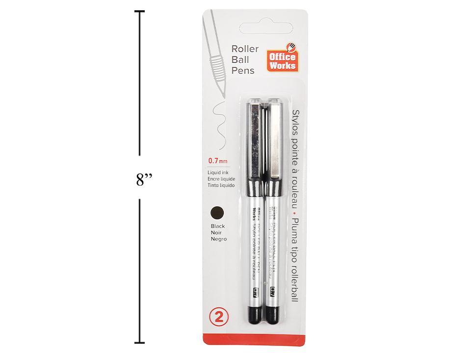 O.WKs. 2-Pk Black Roller ball Pens b/c