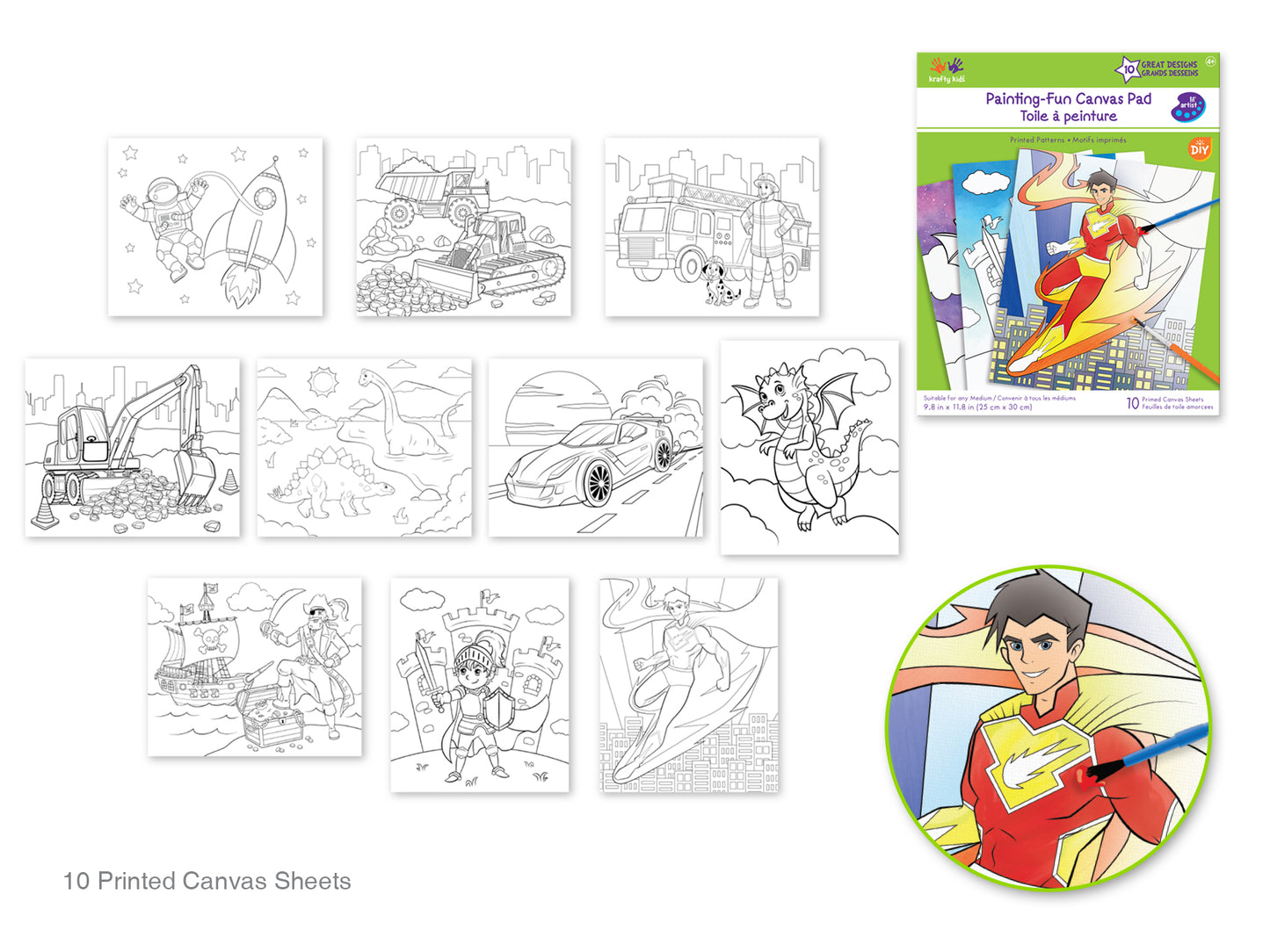 Krafty Kids: 9.8x11.8" Lil' Artist Canvas Pad w/Design Outlines 10Sht Asst B) Kid Fun