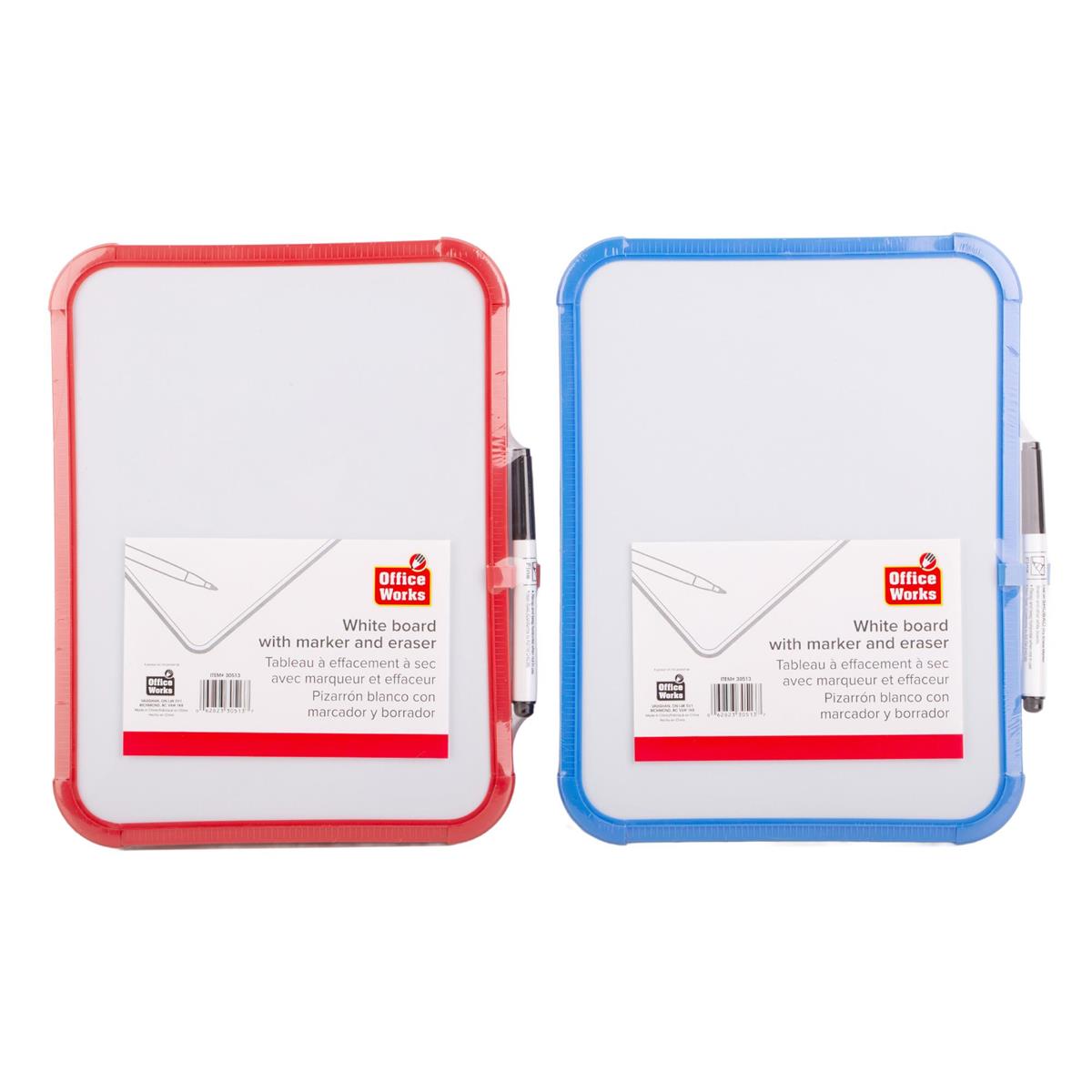 O.WKs. 11" x 8.5" White Board with Marker & Eraser, 2 colors