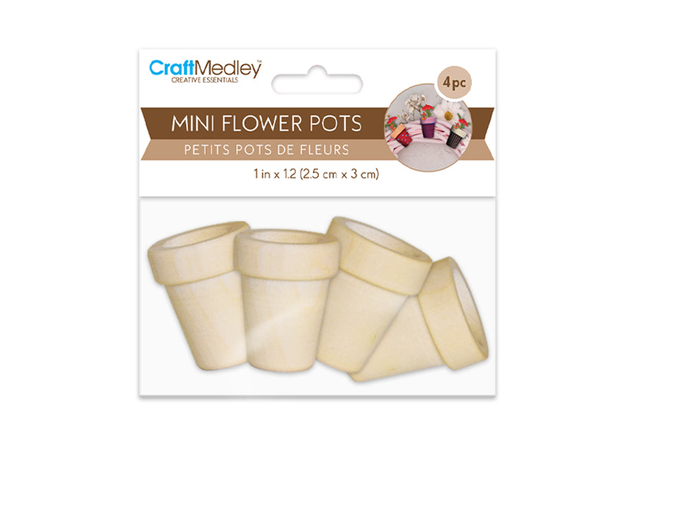 Craftwood: 2.5cmx3cm Mini Flower Pots x4 Natural