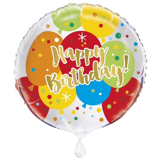 Helium filled - Glitzy Gold Birthday Round 18" Foil Balloon