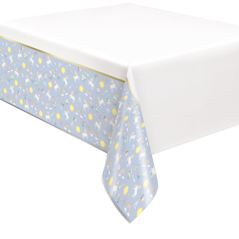 Dainty Unicorn Rectangular Foil Table Cover  54" x 84" - Short Fold