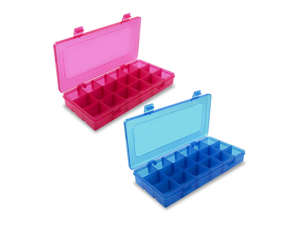 Craft Storage: 9.1"x4.4"x1.3" Organizer Box 18-Comp w/Lid A) Blue + Pink