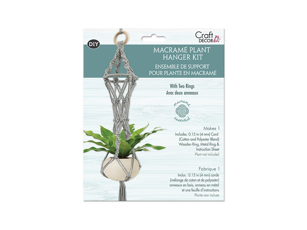 Craft Decor: DIY Macramé Planter Hanger Kit w/Wood Ring C) Grey