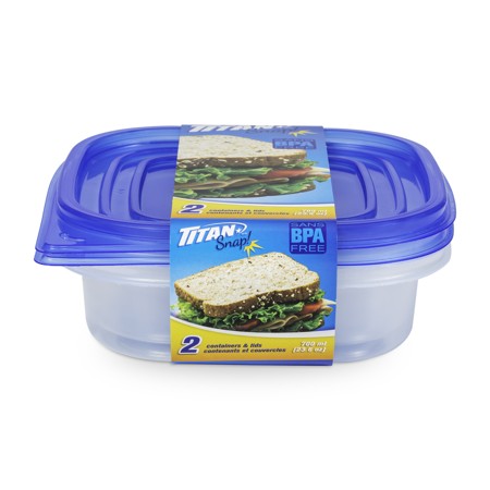 TITAN SNAP SHORT SQUARE FOOD CONTAINER 700ML 2/PK