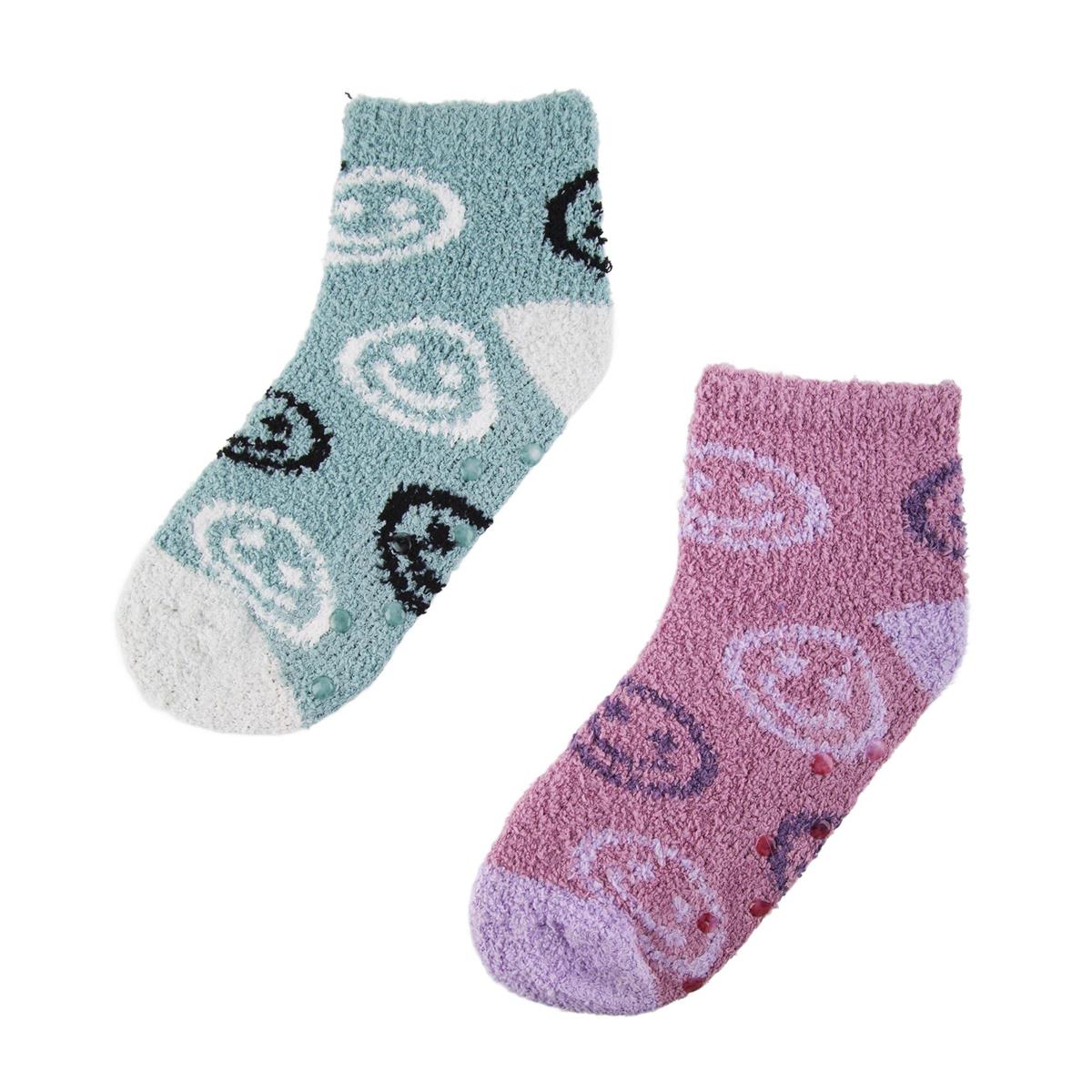 Nordic T. Ladies Smile Fuzzy Socks, 2 asst, ankle w antislip, hc