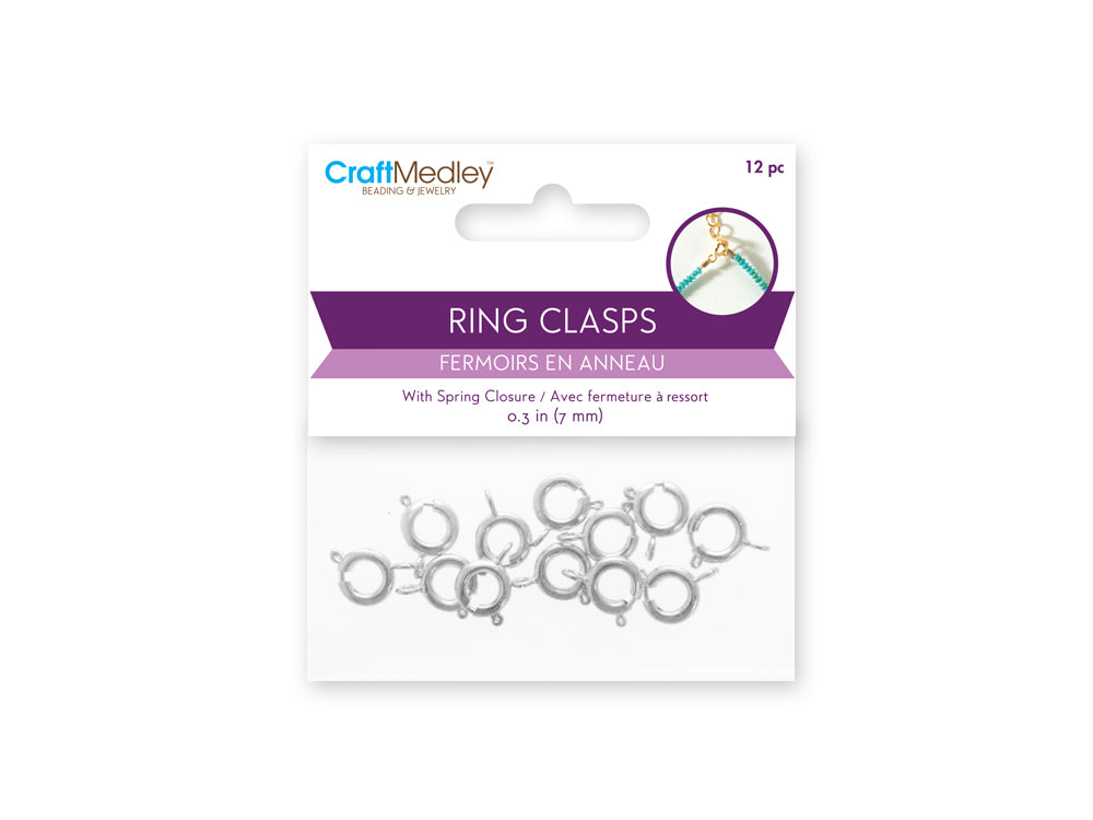 Jewelry Findings: 7mm Ring Clasp x12 w/Spring B) Silver