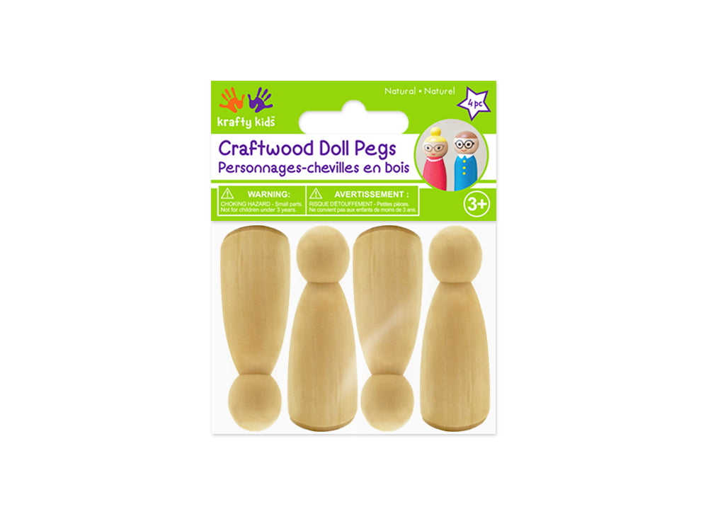 Craftwood: 2"x0.6" Doll Peg 4pc Natural A) Girl Doll