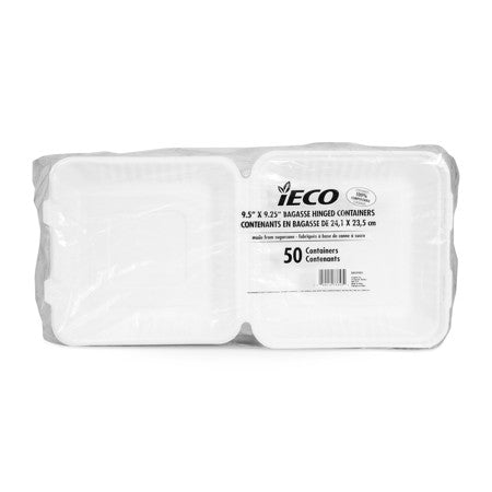 9" x 9" HINGED BAGASSE CONTAINERS 50/PACK x 2/CS (1111641)
