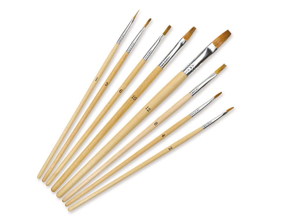 Artist Brush Set: #1-#12 Flat Bristle Assorted x8 Wood Handle