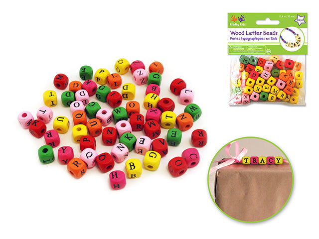 Wood Beads: 1cm Alphabet Beads 60/pk Asst B) Multi Mix