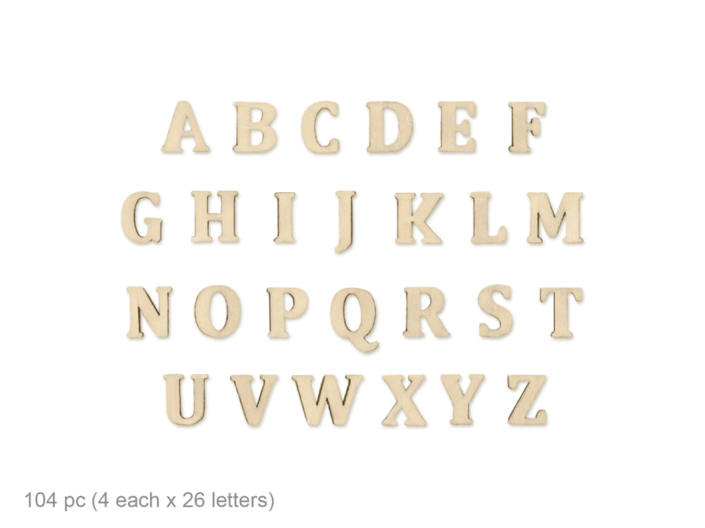 Craftwood: 1.3x1.5cm Mini Letter Box Set 104pc (4ea x 26 Letters) 2mm(T) B) Natural
