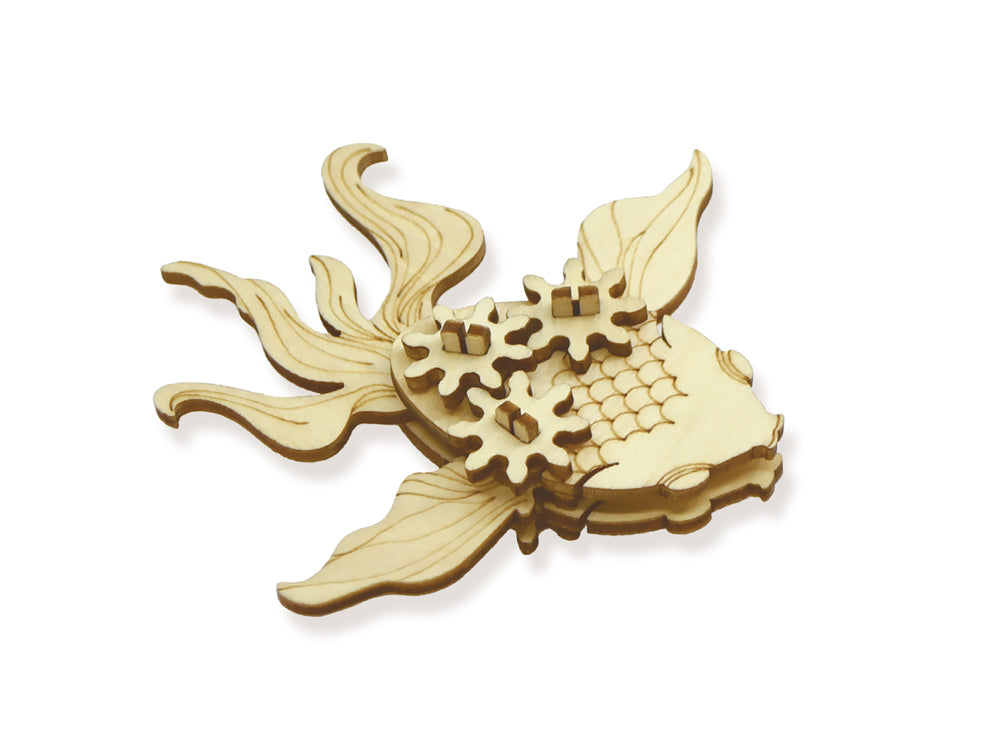 Krafty Kids Kit: 3D Mini Mechanical Gear Wood Puzzle B) Goldfish