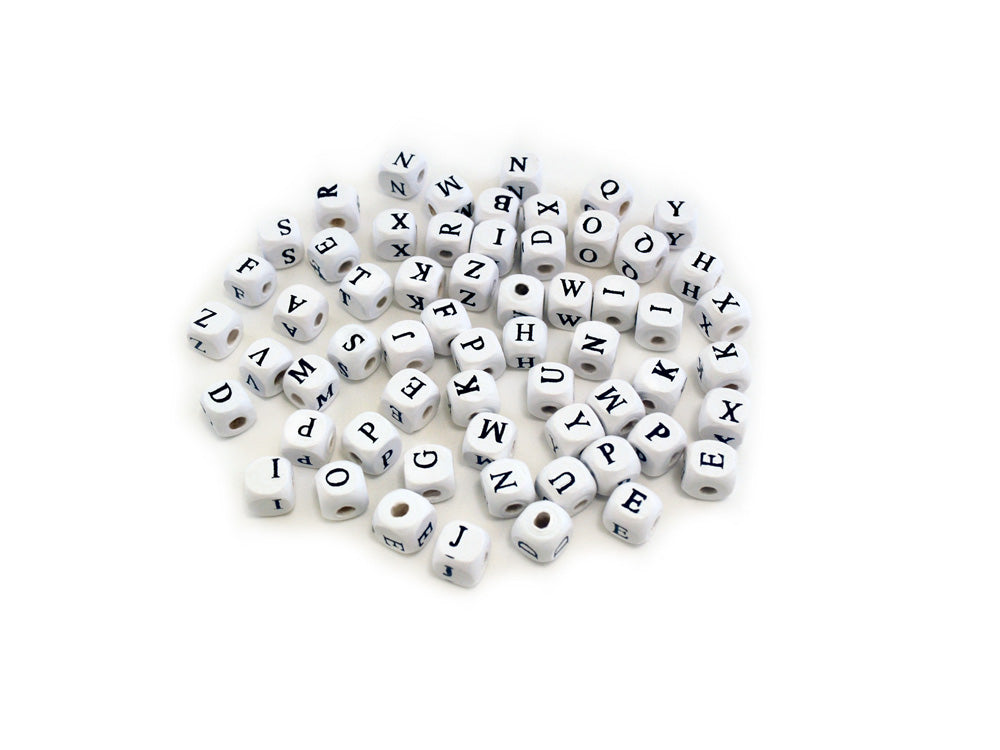 Wood Beads: 1cm Alphabet Beads 60/pk Asst C) White