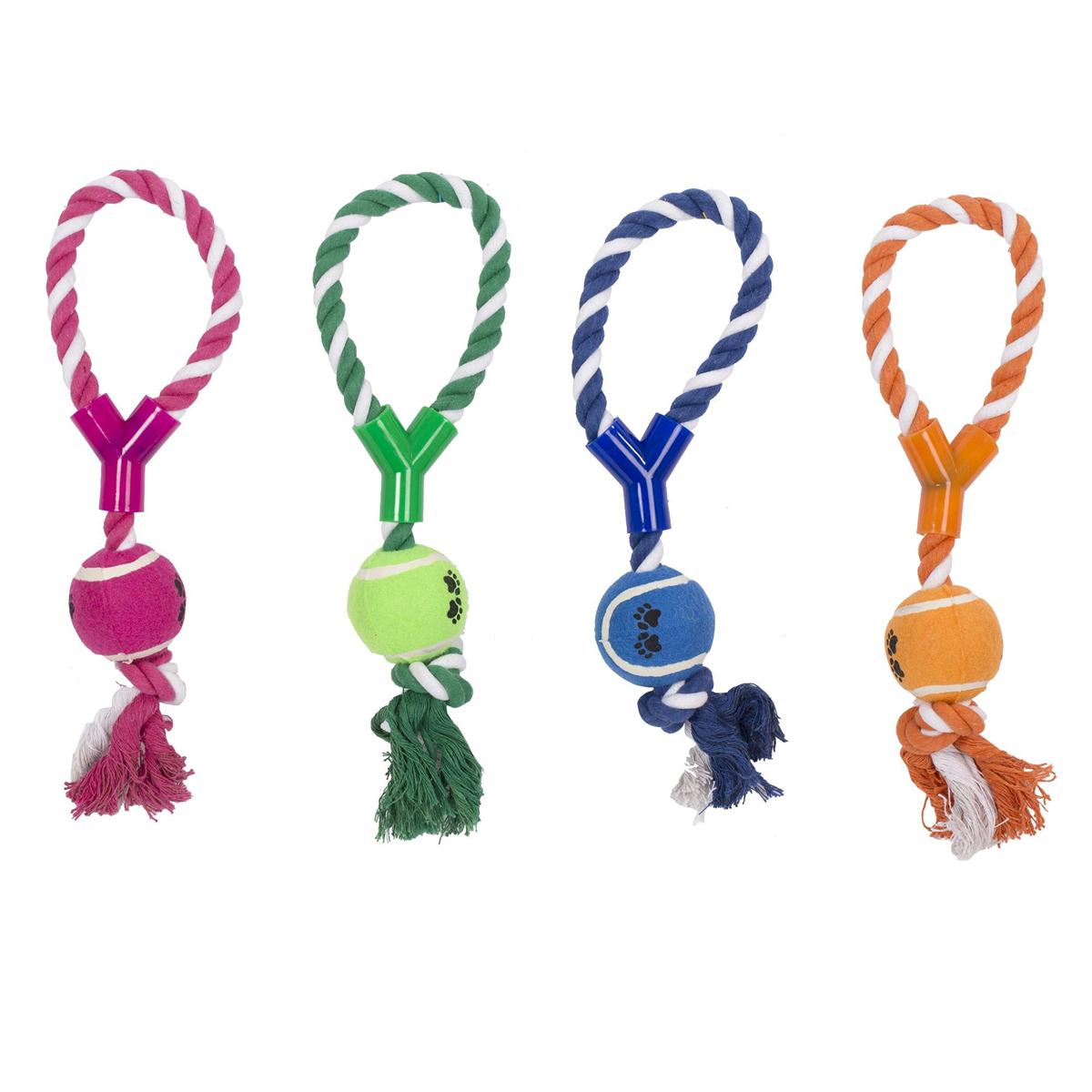 PAWS. 12" Rope Tug Toy w/Ball 4 colours, (A388668)