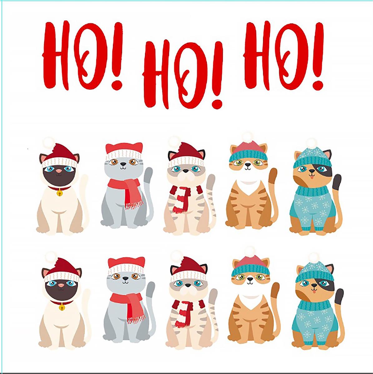 Xmas 20ct x2ply 13"x13" Luncheon Napkin, "HO HO HO" Dog / Cat 2/S asst,24/PDQ,Polybag