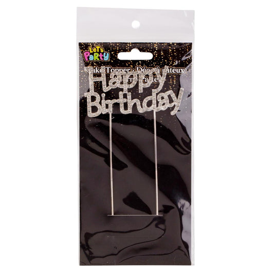 Let's Party Rhinestone Happy Bday Cake Topper 9cm, silver