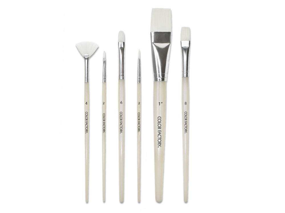 Artist Brush Set: White Synthetic Hair Variety Pack x6 Plastic Handle B) Multi-Set 2
