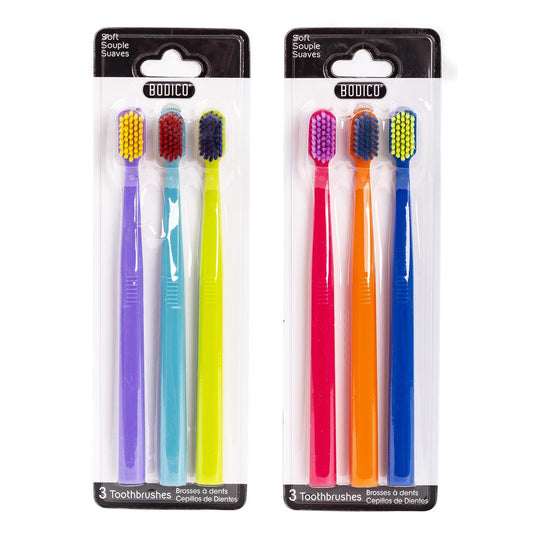 Bodico 3pc Brights Adult Toothbrush 2-asst, 18cm, bc,