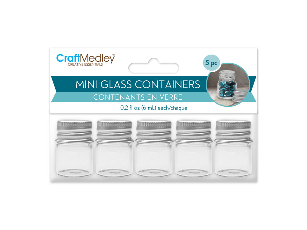 Glass Bottles: 22x30mm (6ml) Mini Containers w/Matte Aluminum Cap x5