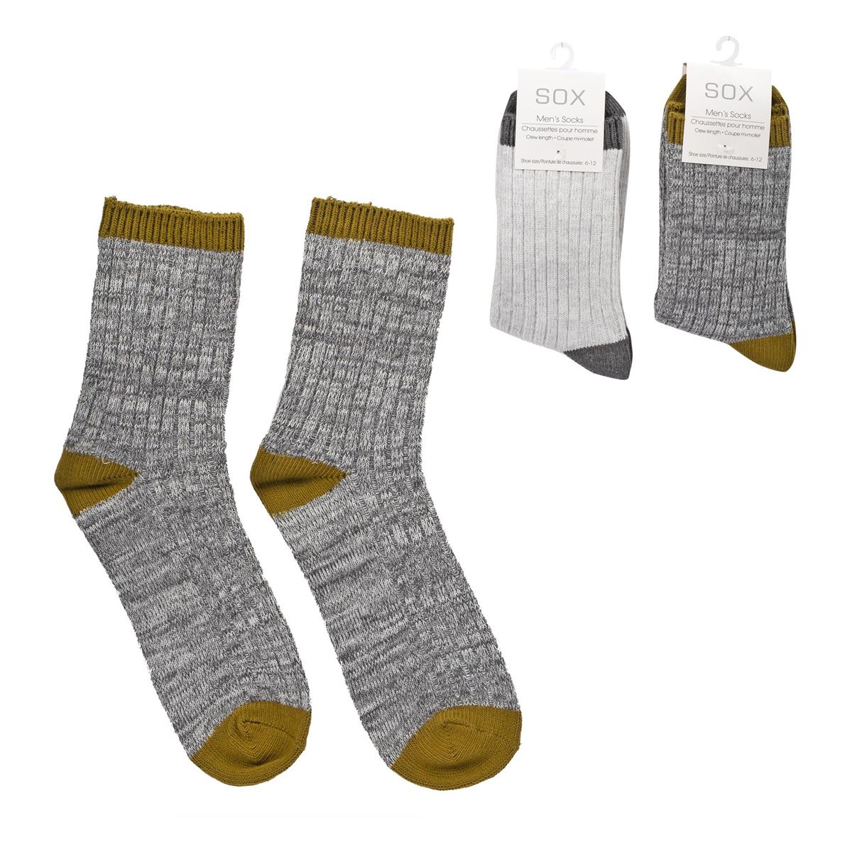 Sox, Men's Marl with Contrast Toe, Crew, 2 asst, cotton/poly/span, hc