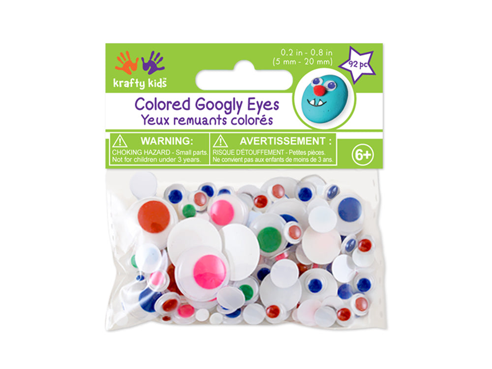 Paste-On Googly Eyes: Round 5mm-20mm Asst Colors 92/pk BLUE/GREEN/RED/PINK/YEL