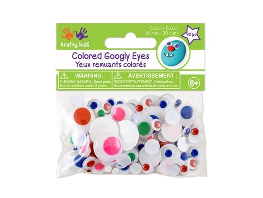 Paste-On Googly Eyes: Round 5mm-20mm Asst Colors 92/pk BLUE/GREEN/RED/PINK/YEL