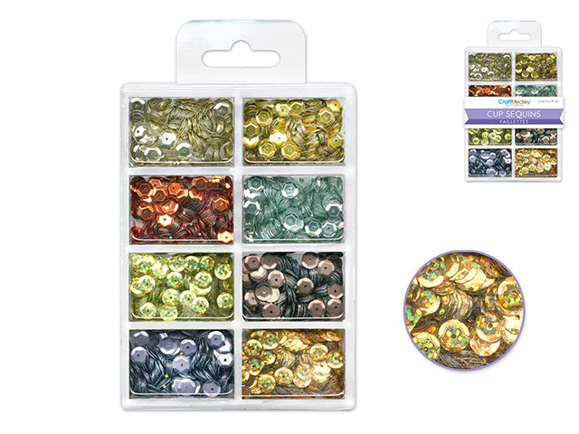 Craft Medley: 6mm Cup Sequins 25g Plastic Case 8-comp J) Dazzling Metallics (Copy)