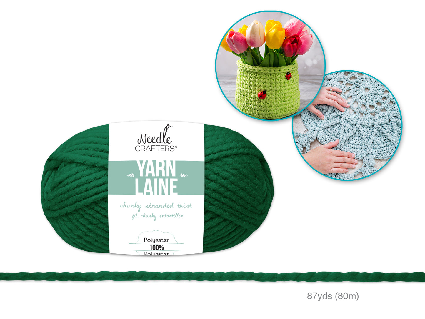 Needlecrafters: 100g Chunky Stranded Twist Poly Yarn K) Dark Green