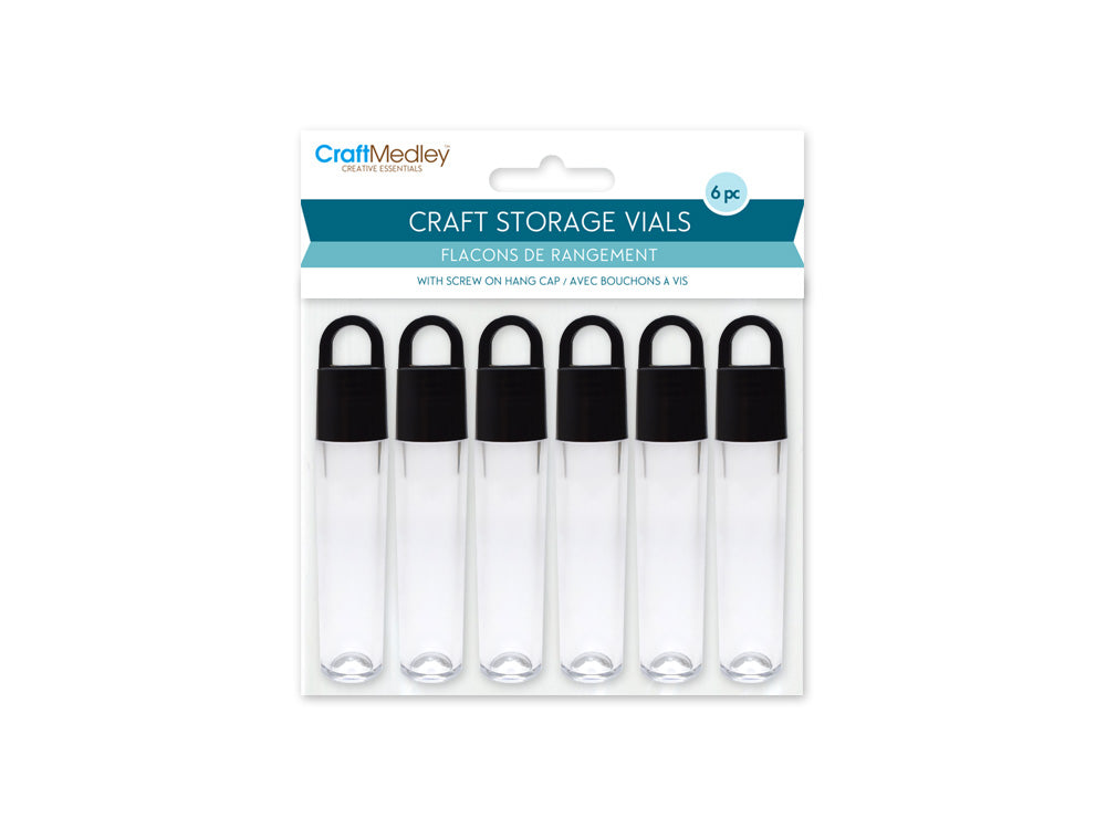 Craft/Bead Storage:3" Round Tube Vials w/Screw Hang Cap x6