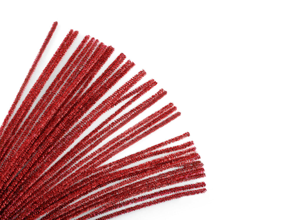 Tinsel Chenille Stems: 6mmx30cm 35/pk Glitter Pipe Cleaners J) Ruby Red